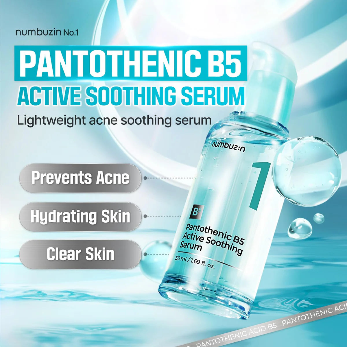 💧 Pantothenic B5 Active Soothing Serum de Numbuzin - Calma total, hidratación real. 💧